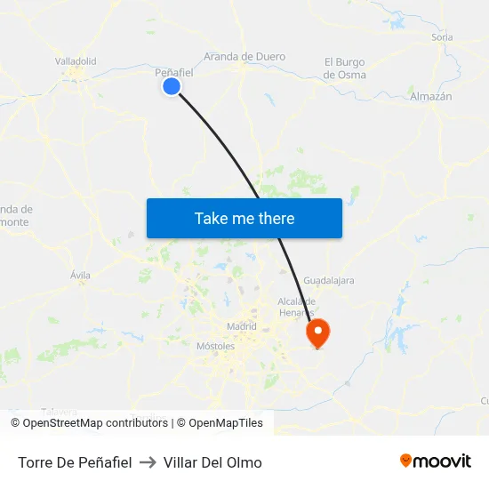 Torre De Peñafiel to Villar Del Olmo map