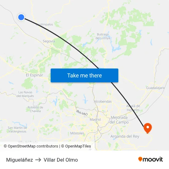 Migueláñez to Villar Del Olmo map