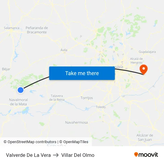 Valverde De La Vera to Villar Del Olmo map