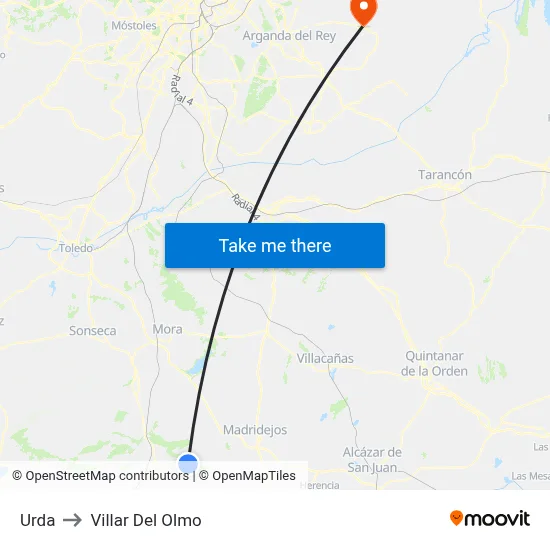 Urda to Villar Del Olmo map