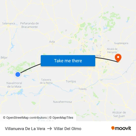 Villanueva De La Vera to Villar Del Olmo map