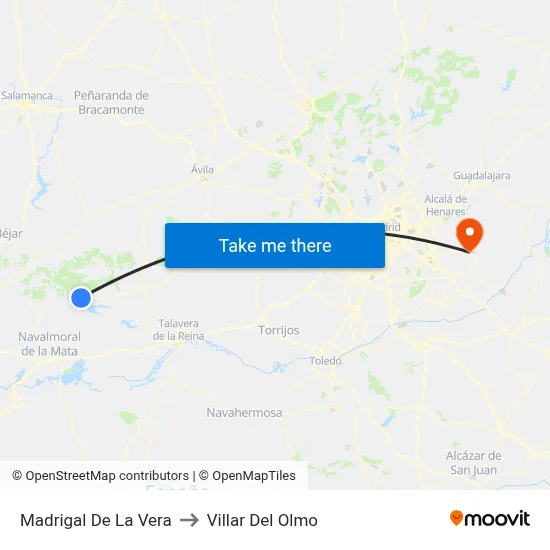 Madrigal De La Vera to Villar Del Olmo map