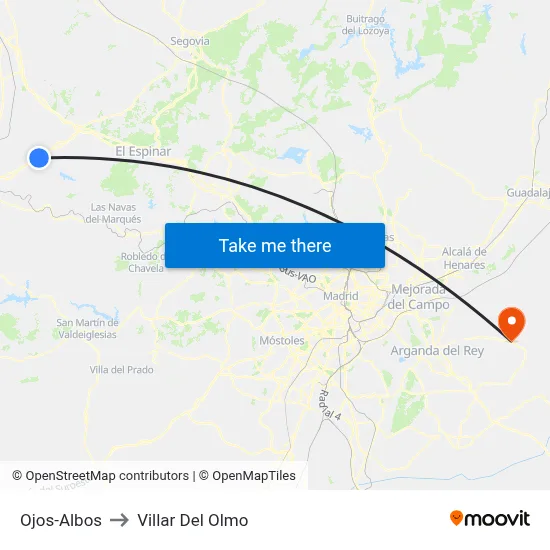 Ojos-Albos to Villar Del Olmo map