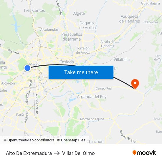 Alto De Extremadura to Villar Del Olmo map