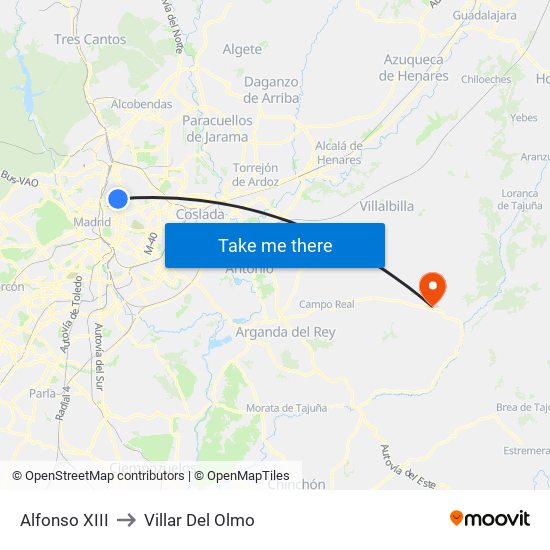 Alfonso XIII to Villar Del Olmo map