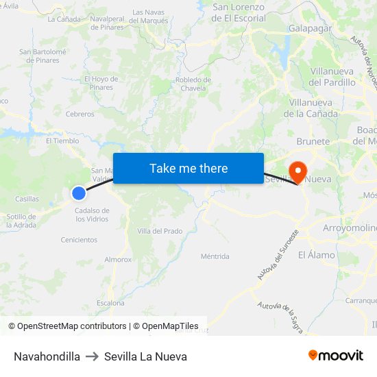 Navahondilla to Sevilla La Nueva map