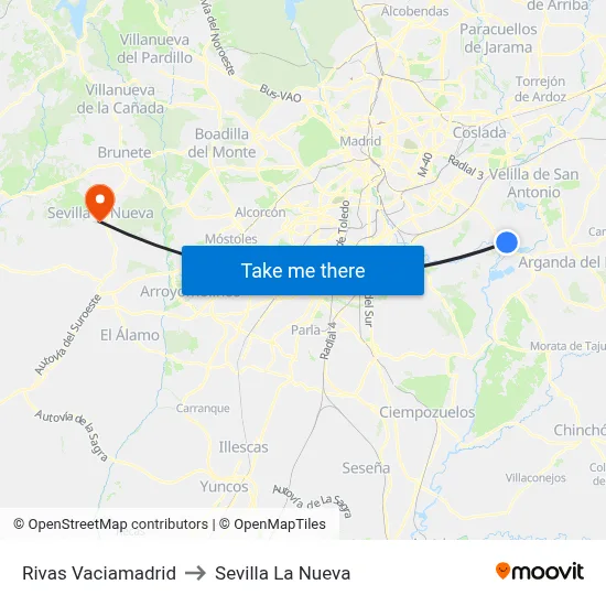 Rivas Vaciamadrid to Sevilla La Nueva map