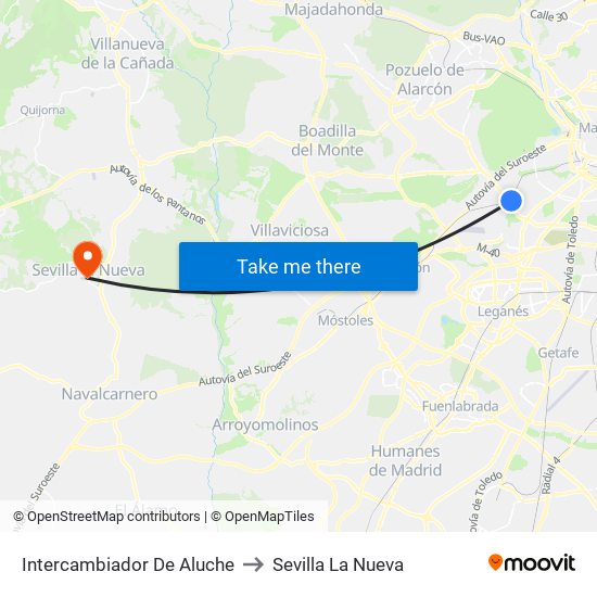 Intercambiador De Aluche to Sevilla La Nueva map