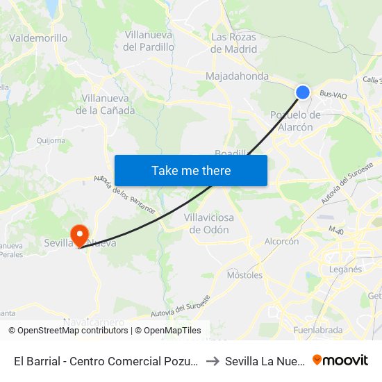 El Barrial - Centro Comercial Pozuelo to Sevilla La Nueva map
