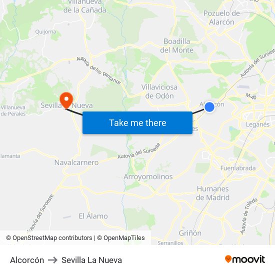 Alcorcón to Sevilla La Nueva map