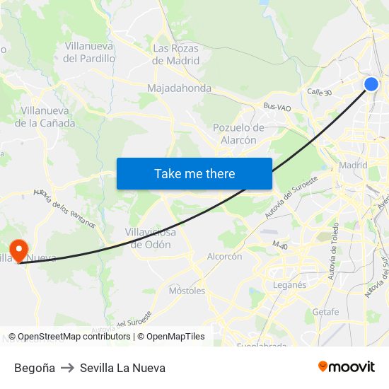Begoña to Sevilla La Nueva map