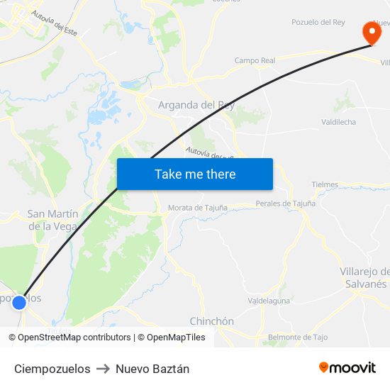 Ciempozuelos to Nuevo Baztán map