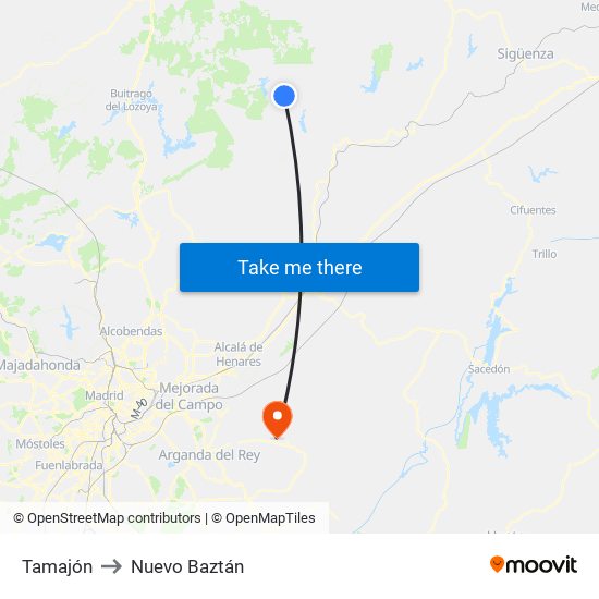 Tamajón to Nuevo Baztán map