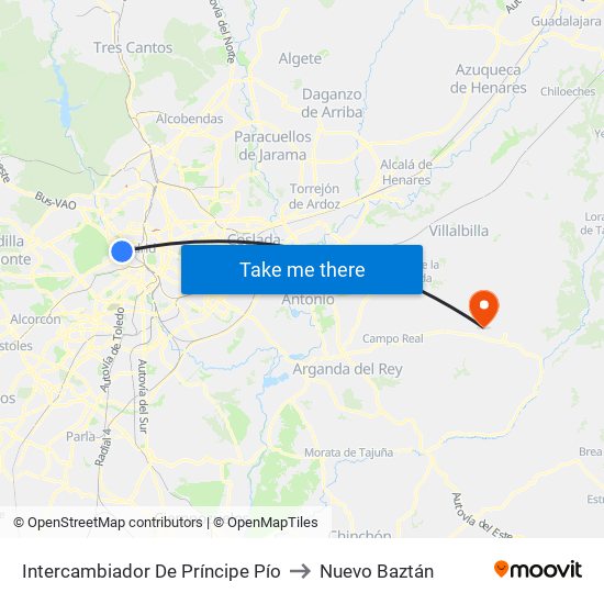 Intercambiador De Príncipe Pío to Nuevo Baztán map