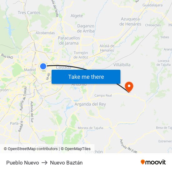 Pueblo Nuevo to Nuevo Baztán map