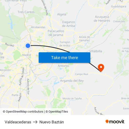 Valdeacederas to Nuevo Baztán map
