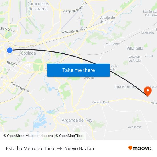 Estadio Metropolitano to Nuevo Baztán map