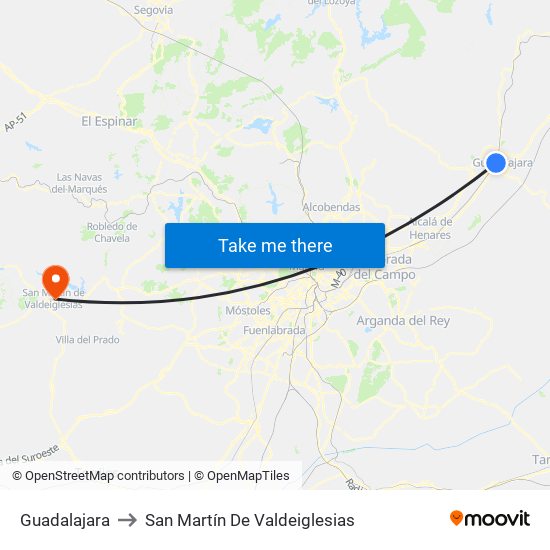 Guadalajara to San Martín De Valdeiglesias map