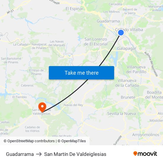 Guadarrama to San Martín De Valdeiglesias map