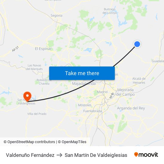 Valdenuño Fernández to San Martín De Valdeiglesias map