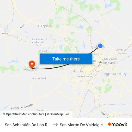 San Sebastián De Los Reyes to San Martín De Valdeiglesias map