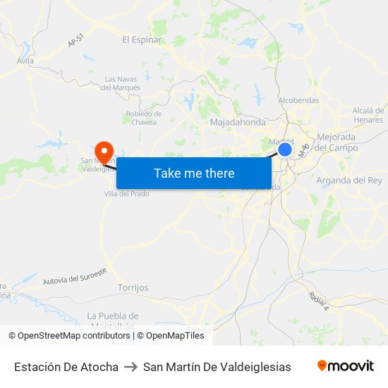Estación De Atocha to San Martín De Valdeiglesias map