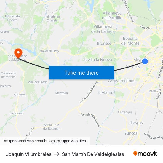 Joaquín Vilumbrales to San Martín De Valdeiglesias map