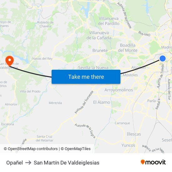 Opañel to San Martín De Valdeiglesias map