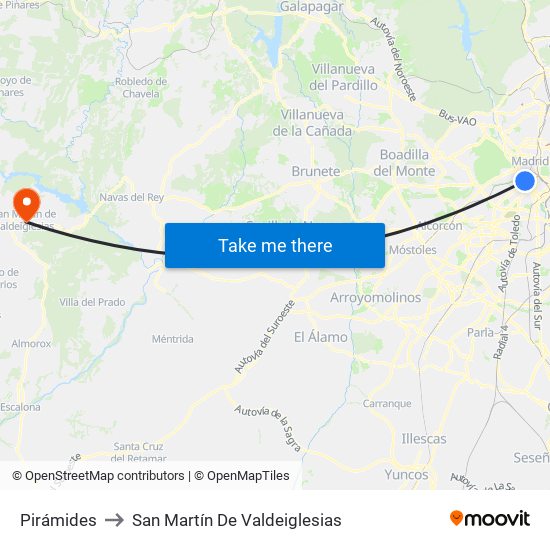 Pirámides to San Martín De Valdeiglesias map