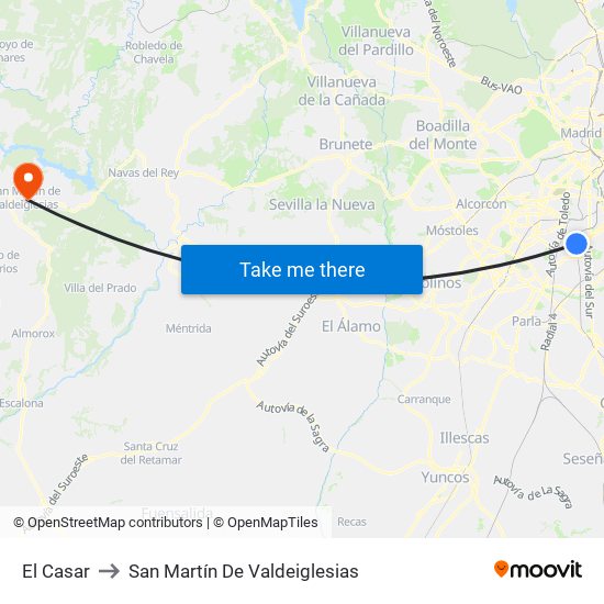 El Casar to San Martín De Valdeiglesias map