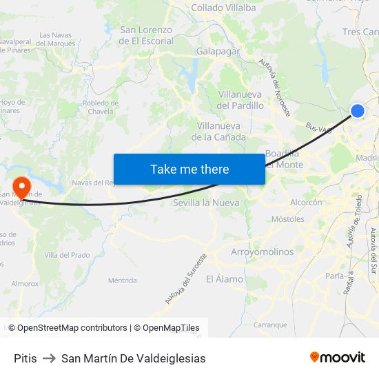 Pitis to San Martín De Valdeiglesias map