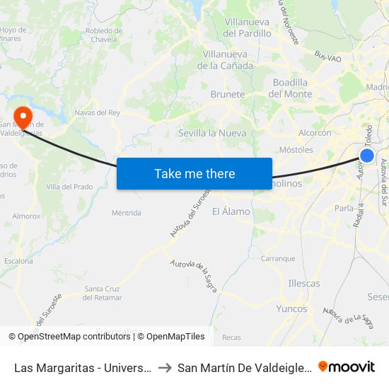 Las Margaritas - Universidad to San Martín De Valdeiglesias map