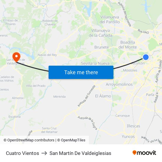 Cuatro Vientos to San Martín De Valdeiglesias map