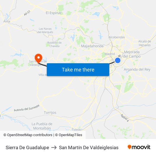 Sierra De Guadalupe to San Martín De Valdeiglesias map