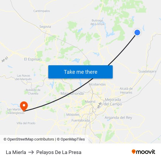 La Mierla to Pelayos De La Presa map