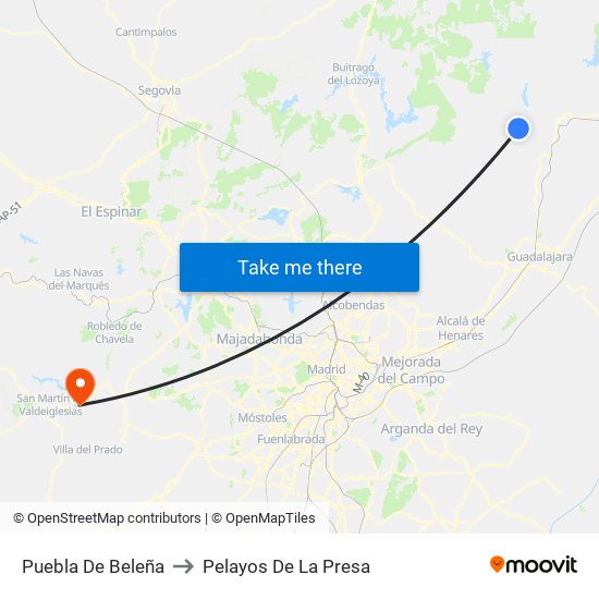 Puebla De Beleña to Pelayos De La Presa map