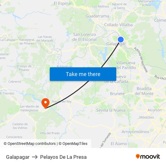 Galapagar to Pelayos De La Presa map