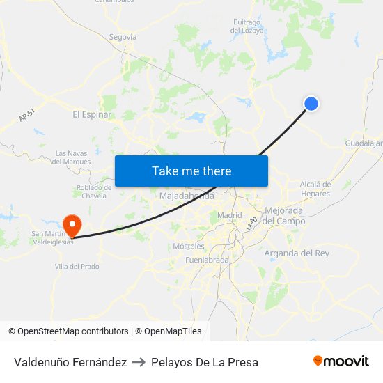 Valdenuño Fernández to Pelayos De La Presa map