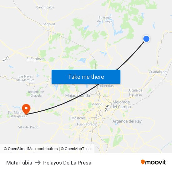 Matarrubia to Pelayos De La Presa map