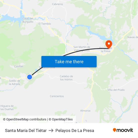 Santa María Del Tiétar to Pelayos De La Presa map