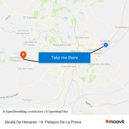 Alcalá De Henares to Pelayos De La Presa map