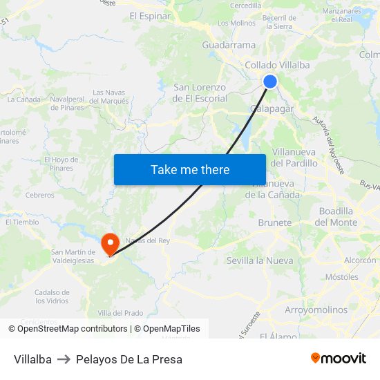 Villalba to Pelayos De La Presa map