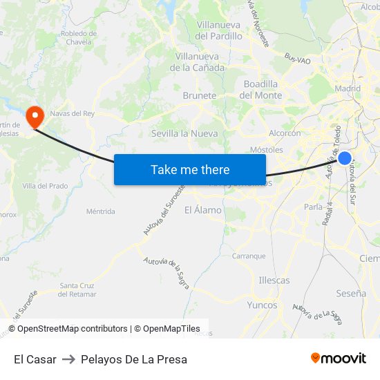 El Casar to Pelayos De La Presa map