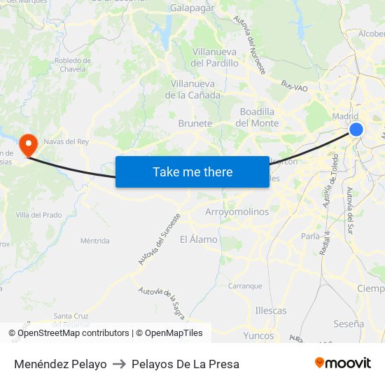 Menéndez Pelayo to Pelayos De La Presa map