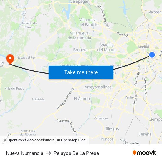 Nueva Numancia to Pelayos De La Presa map