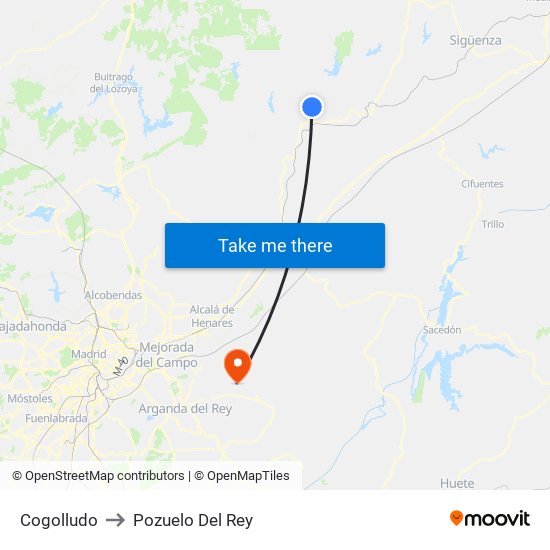 Cogolludo to Pozuelo Del Rey map