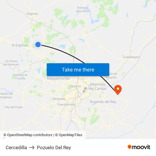 Cercedilla to Pozuelo Del Rey map