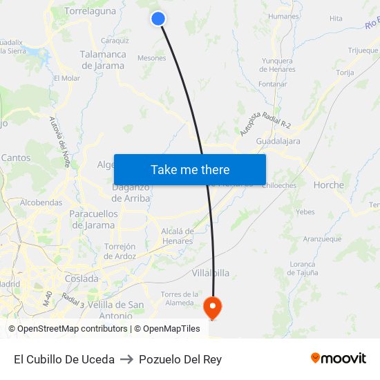 El Cubillo De Uceda to Pozuelo Del Rey map