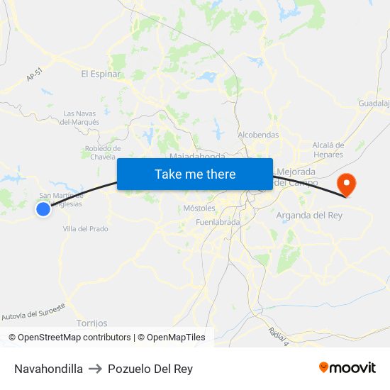 Navahondilla to Pozuelo Del Rey map