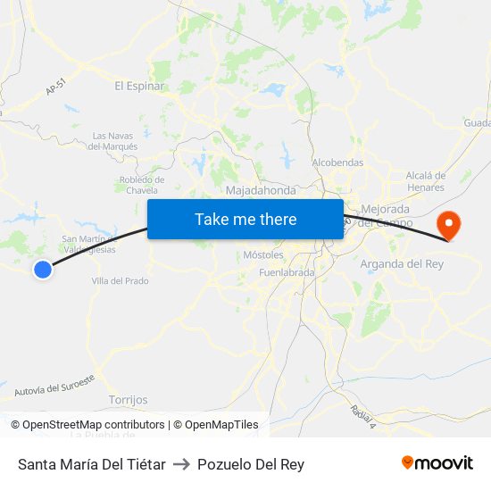 Santa María Del Tiétar to Pozuelo Del Rey map
